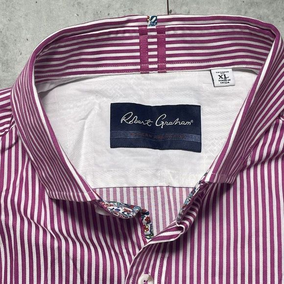 Robert Graham Modern Americana Premium Stripe Shirt Mens XL Red Fitted Flip Cuff - Picture 7 of 12